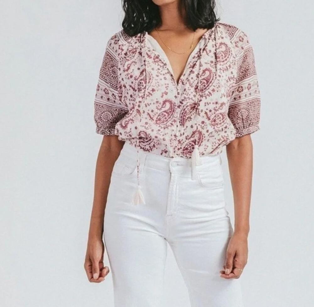 NWOT Cleobella Lydia Paisley Print Blouse Burgundy (M)